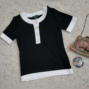 Ralph Lauren knit top Navy and white pearl bottons